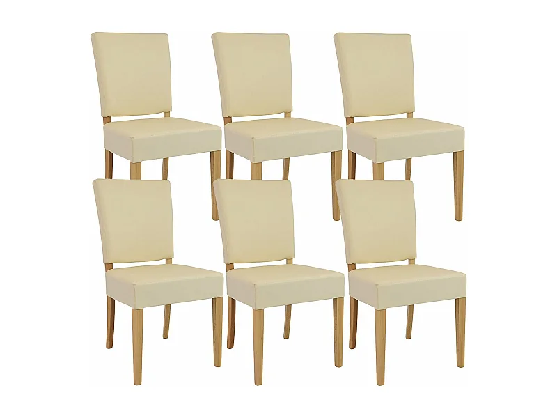 ALBA - Lot de 6 Chaises Simili Cuir Ivoire Piètement en Hêtre Naturel
