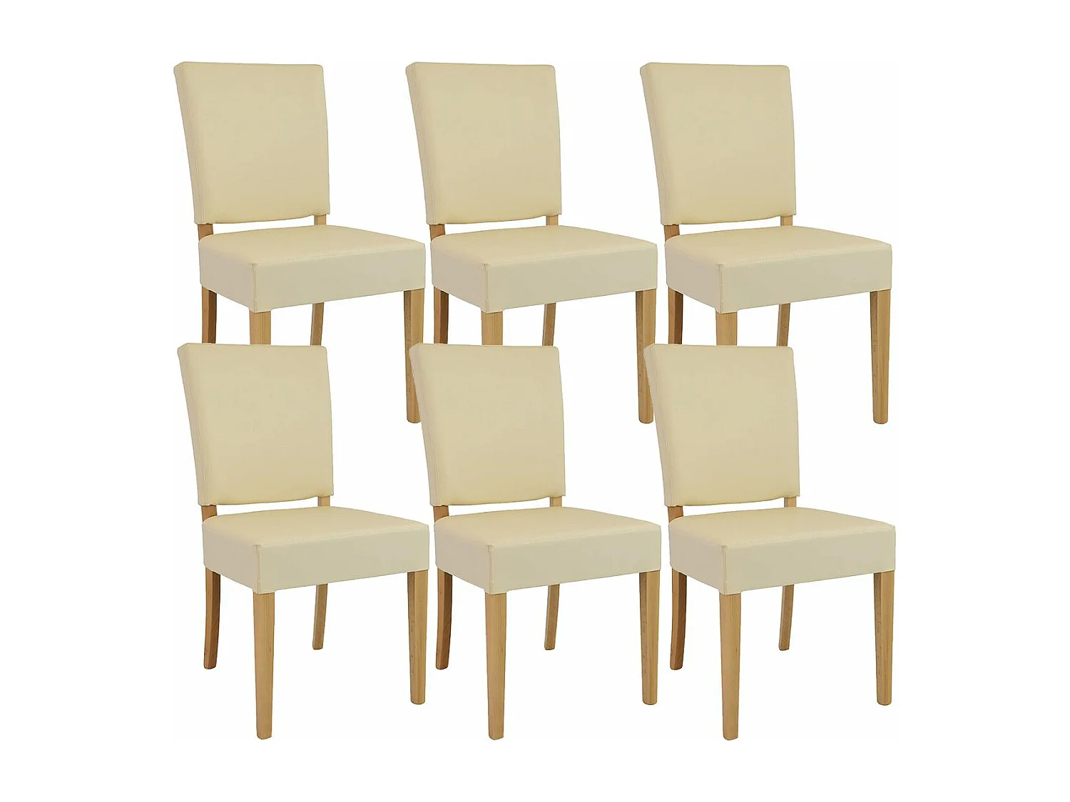 ALBA - Lot de 6 Chaises Simili Cuir Ivoire Piètement en Hêtre Naturel