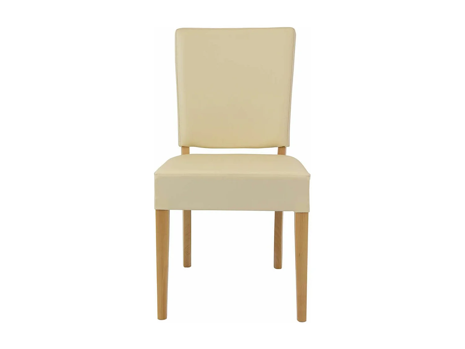 ALBA - Lot de 6 Chaises Simili Cuir Ivoire Piètement en Hêtre Naturel