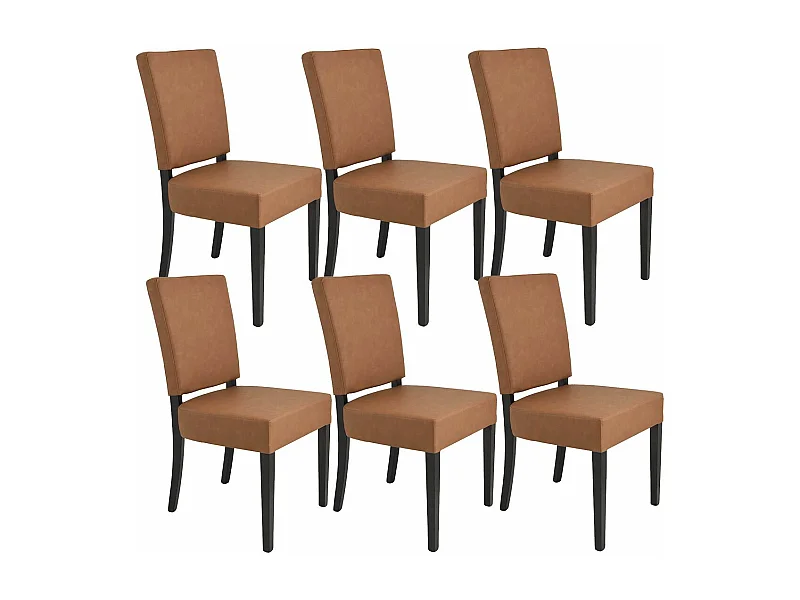 ALBA - Lot de 6 Chaises Simili Cuir Cognac Piètement en Hêtre Teinté Wengé