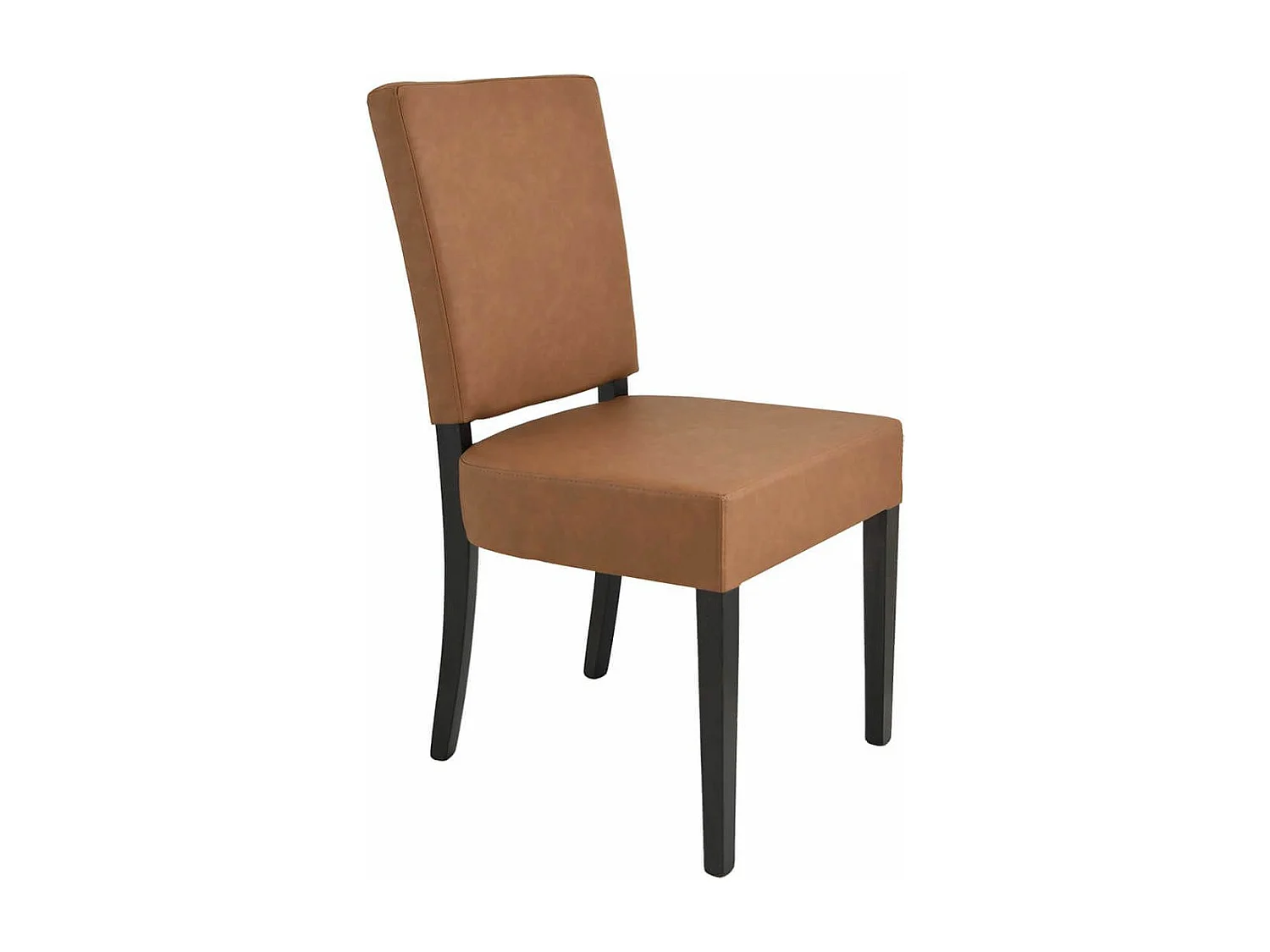 ALBA - Lot de 6 Chaises Simili Cuir Cognac Piètement en Hêtre Teinté Wengé