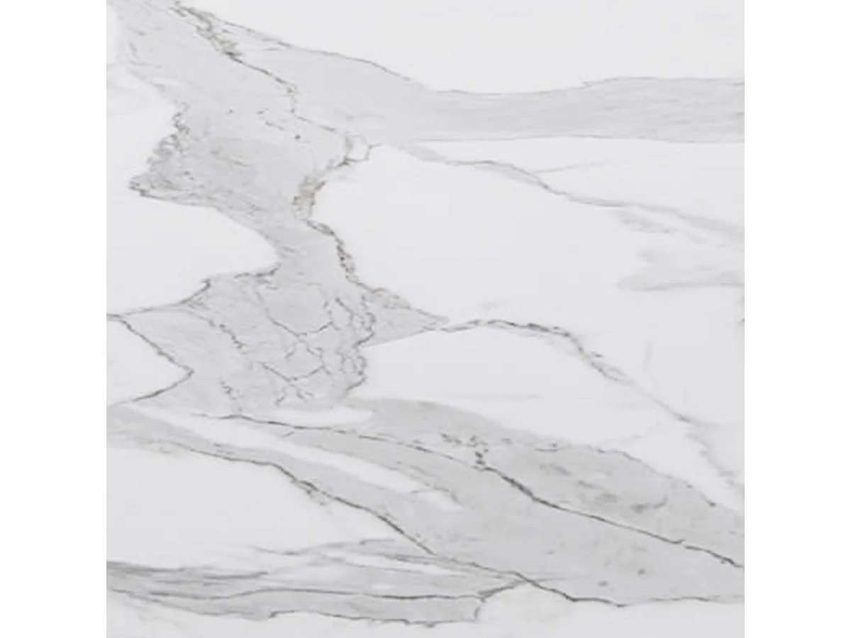 CHRIS WHITE - Table Repas Laquée Blanc Brillant Plateau Imitation Marbre