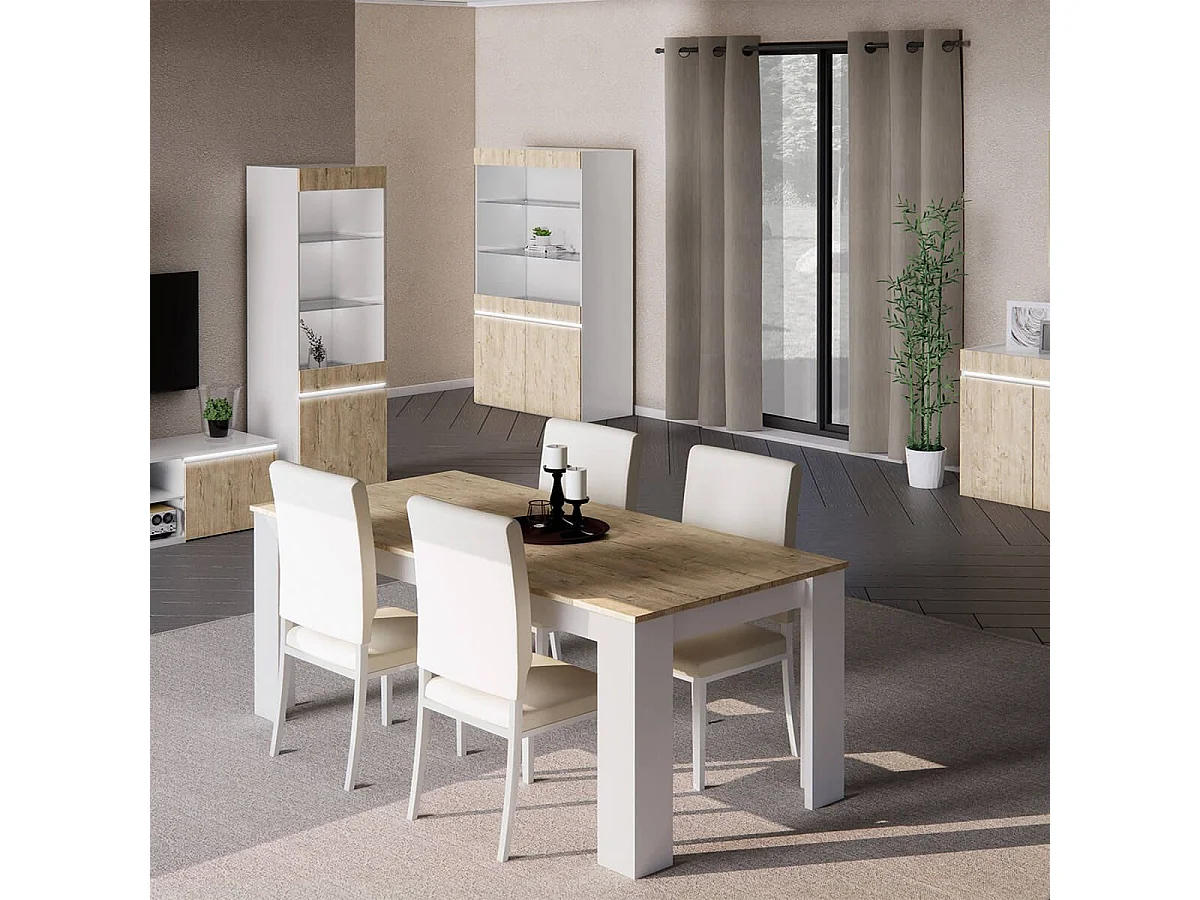 CHRIS OAK - Table Repas Laquée Blanc Brillant Aspect Bois