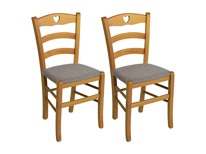 NAPLES - Lot de 2 Chaises Teinté Chêne  et Assises en Tissu Chiné Gris