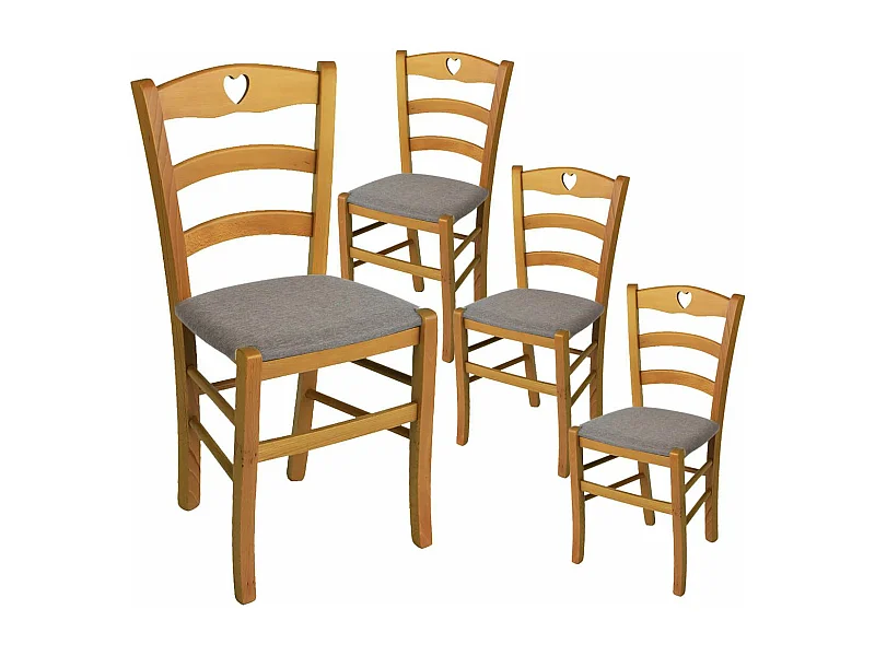 NAPLES - Lot de 4 Chaises Teinté Chêne  et Assises en Tissu Chiné Gris