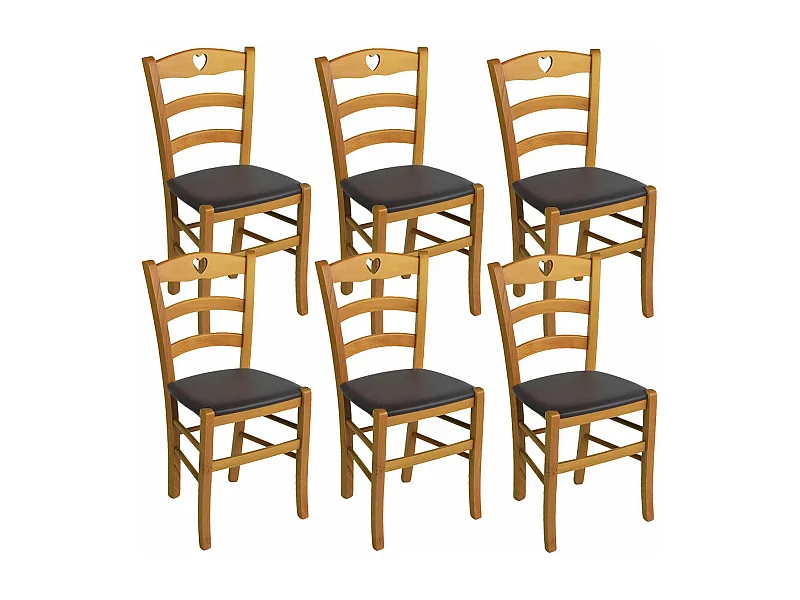 NAPLES - Lot de 6 Chaises Teinté Chêne  et Assises en PVC Moka