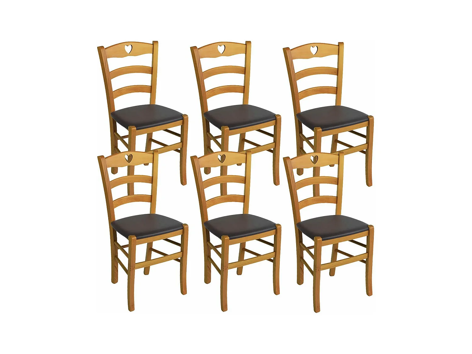 NAPLES - Lot de 6 Chaises Teinté Chêne  et Assises en PVC Moka