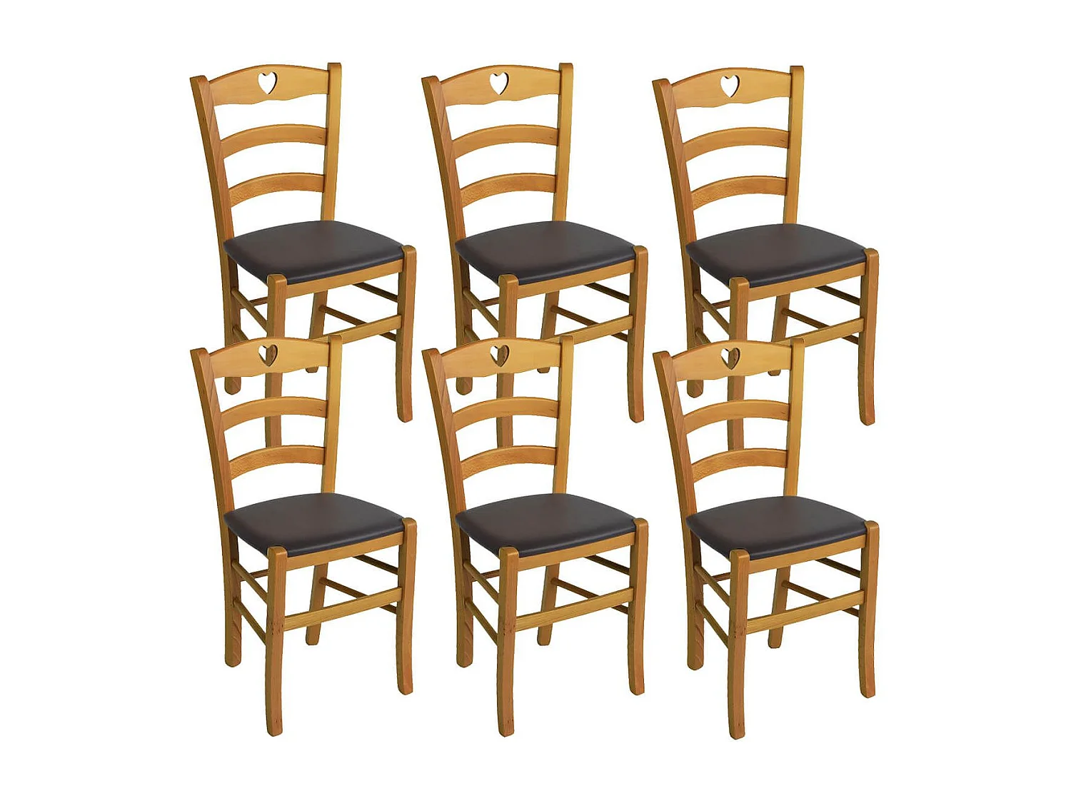 NAPLES - Lot de 6 Chaises Teinté Chêne  et Assises en PVC Moka