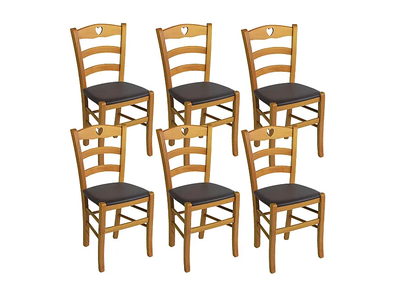 NAPLES - Lot de 6 Chaises Teinté Chêne  et Assises en PVC Moka