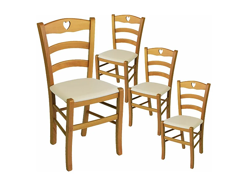 NAPLES - Lot de 4 Chaises Teinté Chêne  et Assises en PVC Ivoire