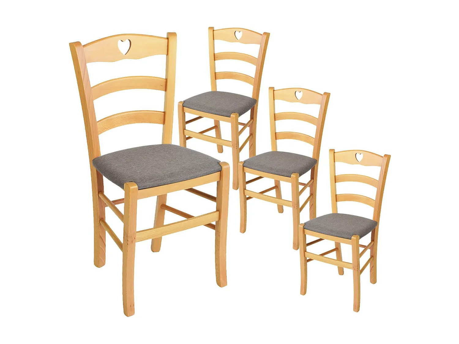 NAPLES - Lot de 4 Chaises Naturelles et Assises en Tissu Chiné Gris