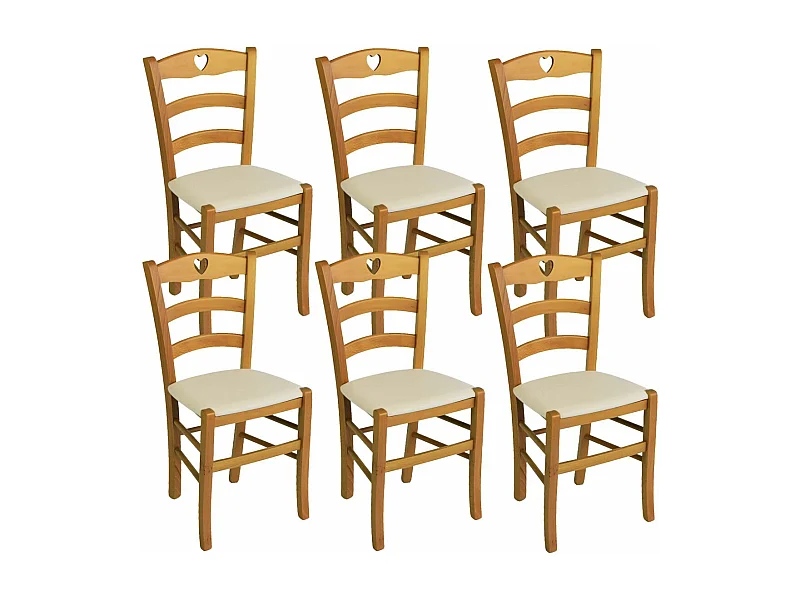 NAPLES - Lot de 6 Chaises Teinté Chêne  et Assises en PVC Ivoire