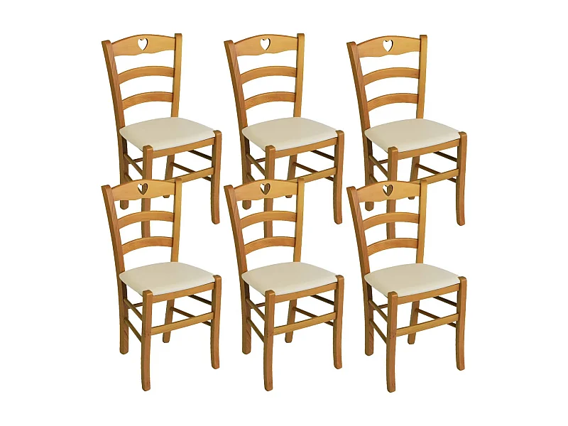 NAPLES - Lot de 6 Chaises Teinté Chêne  et Assises en PVC Ivoire