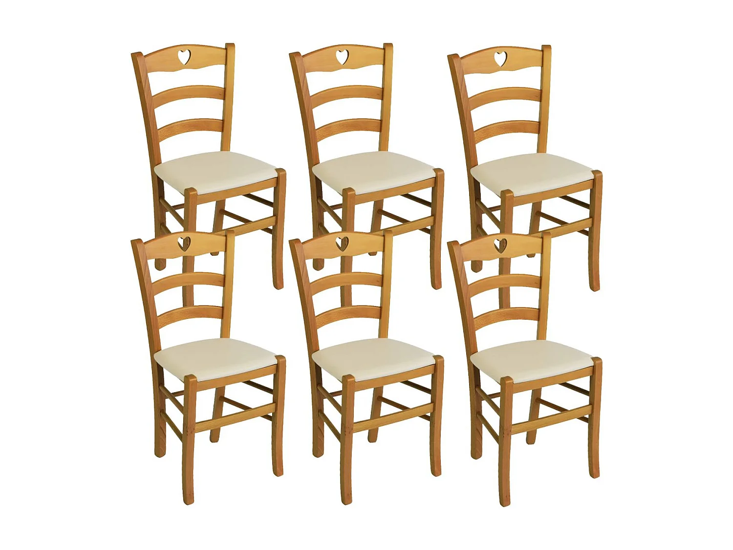 NAPLES - Lot de 6 Chaises Teinté Chêne  et Assises en PVC Ivoire