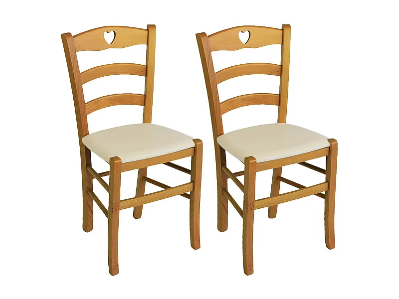 NAPLES - Lot de 2 Chaises Teinté Chêne  et Assises en PVC Ivoire