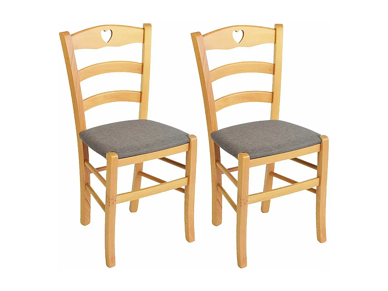 NAPLES - Lot de 2 Chaises Naturelles et Assises en Tissu Chiné Gris