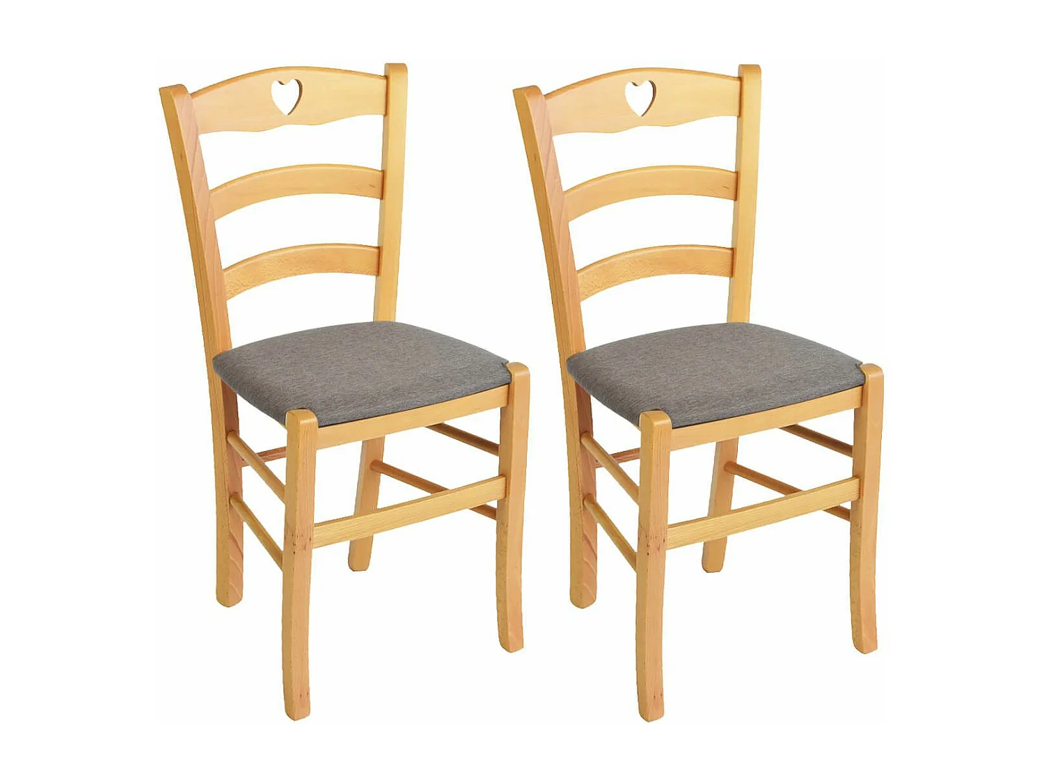 NAPLES - Lot de 2 Chaises Naturelles et Assises en Tissu Chiné Gris