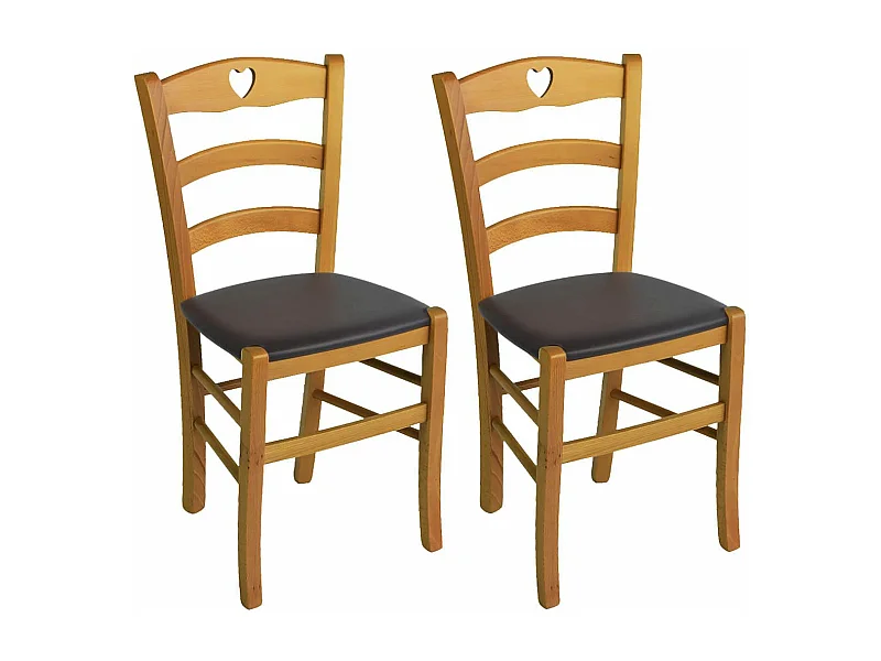 NAPLES - Lot de 2 Chaises Teinté Chêne  et Assises en PVC Moka