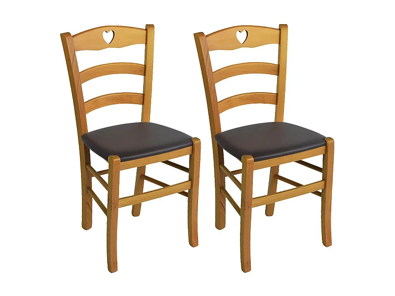 NAPLES - Lot de 2 Chaises Teinté Chêne  et Assises en PVC Moka