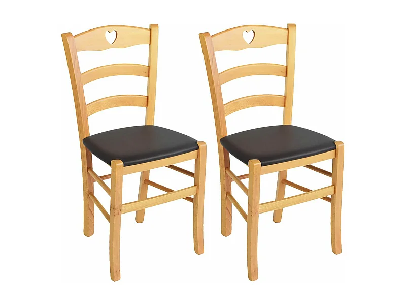 NAPLES - Lot de 2 Chaises Naturelles et Assises en PVC Moka