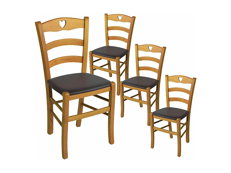 NAPLES - Lot de 4 Chaises Teinté Chêne  et Assises en PVC Moka