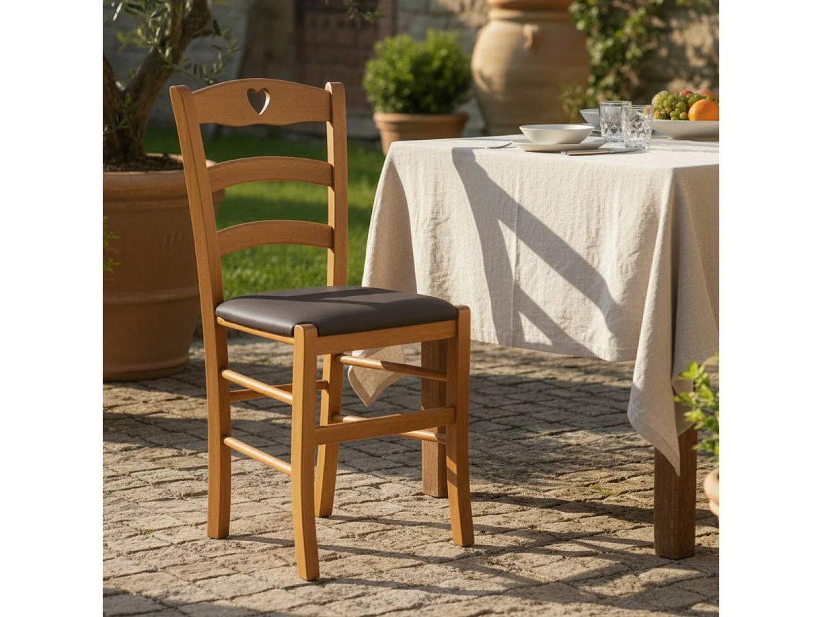 NAPLES - Lot de 4 Chaises Teinté Chêne  et Assises en PVC Moka