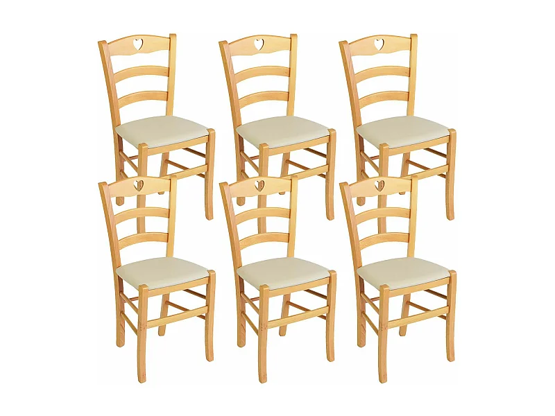 NAPLES - Lot de 6 Chaises Naturelles et Assises en PVC Ivoire