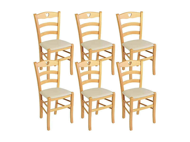 NAPLES - Lot de 6 Chaises Naturelles et Assises en PVC Ivoire