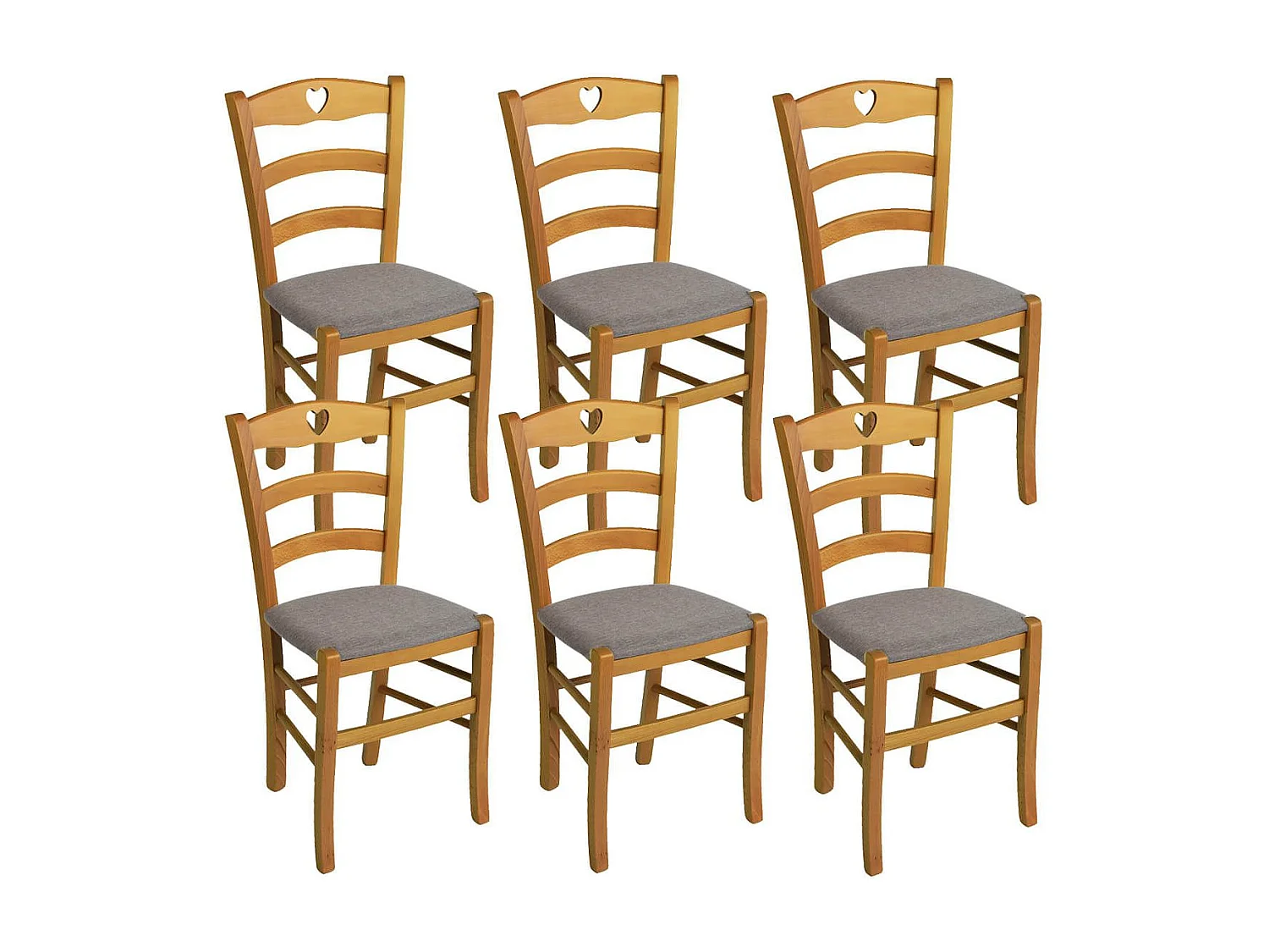 NAPLES - Lot de 6 Chaises Teinté Chêne  et Assises en Tissu Chiné Gris