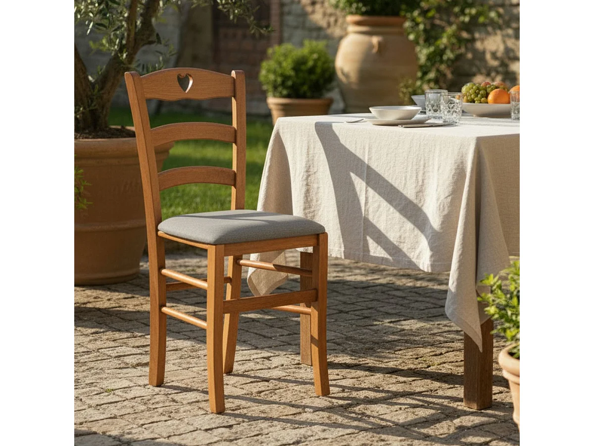 NAPLES - Lot de 6 Chaises Teinté Chêne  et Assises en Tissu Chiné Gris