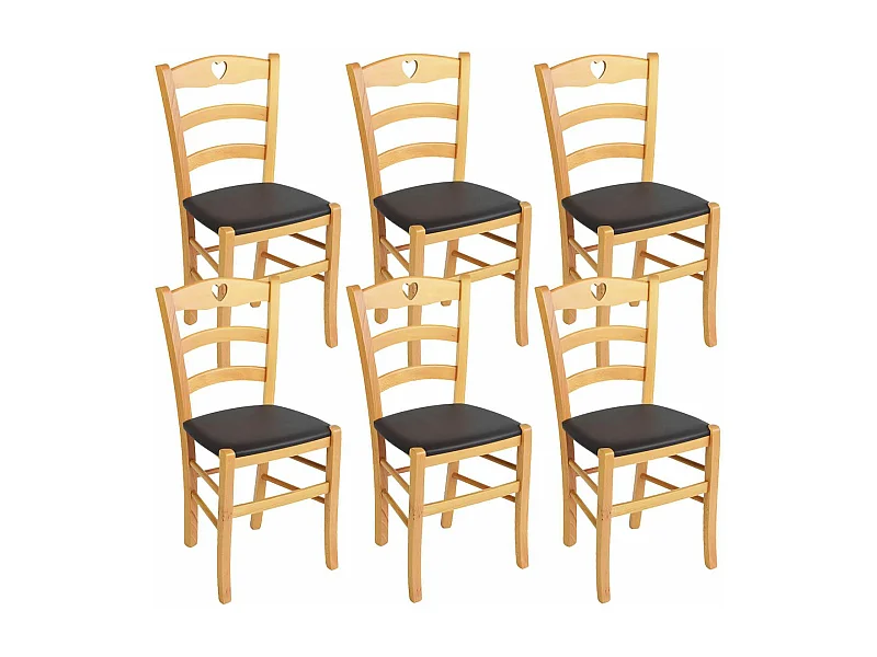 NAPLES - Lot de 6 Chaises Naturelles et Assises en PVC Moka