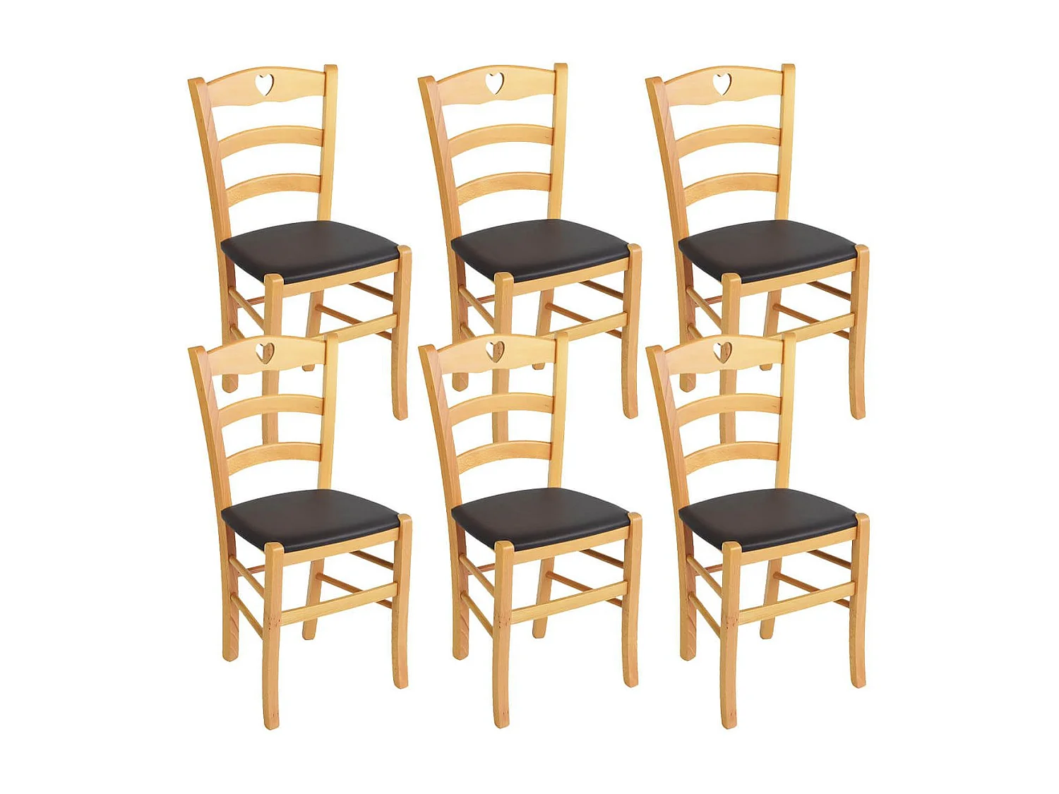 NAPLES - Lot de 6 Chaises Naturelles et Assises en PVC Moka