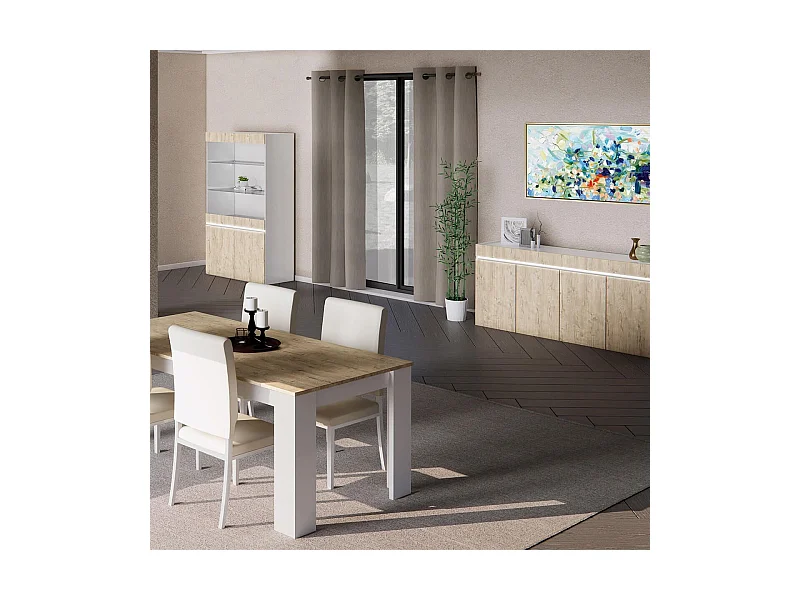 CHRIS OAK - Séjour Complet avec Vitrine 2P Laqué Blanc Brillant Aspect Bois