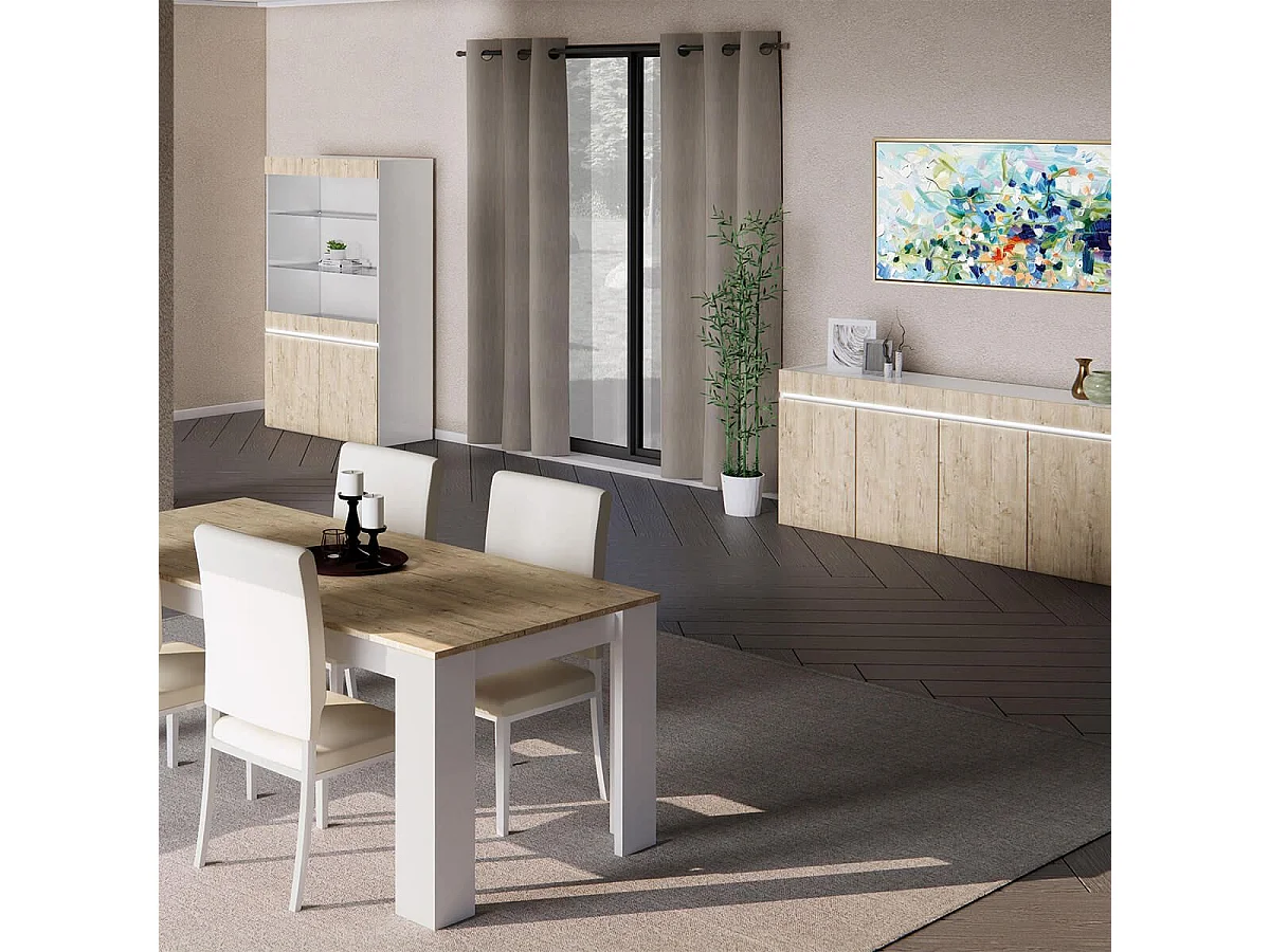 CHRIS OAK - Séjour Complet avec Vitrine 2P Laqué Blanc Brillant Aspect Bois