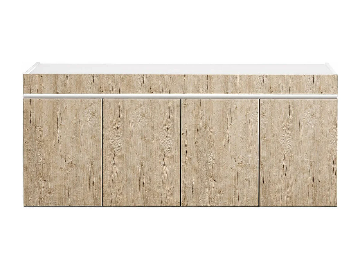 CHRIS OAK - Séjour Table + Buffet Laqué Blanc Brillant Aspect Bois