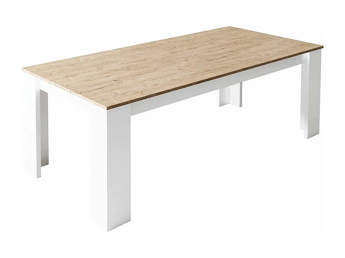 CHRIS OAK - Séjour Table + Buffet Laqué Blanc Brillant Aspect Bois
