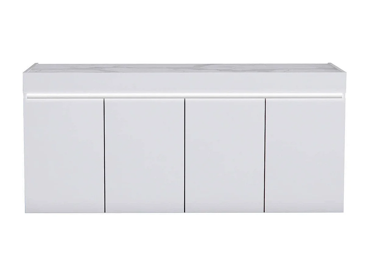 CHRIS WHITE - Séjour Complet avec Vitrine 2P Laqué Blanc Brillant et Imitation Marbre