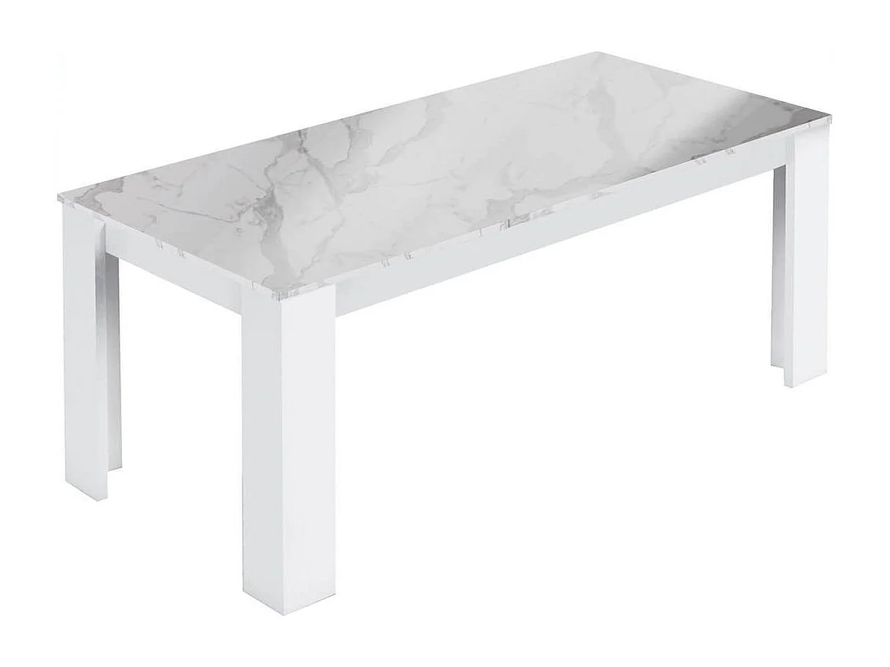 CHRIS WHITE - Séjour Complet avec Vitrine 2P Laqué Blanc Brillant et Imitation Marbre