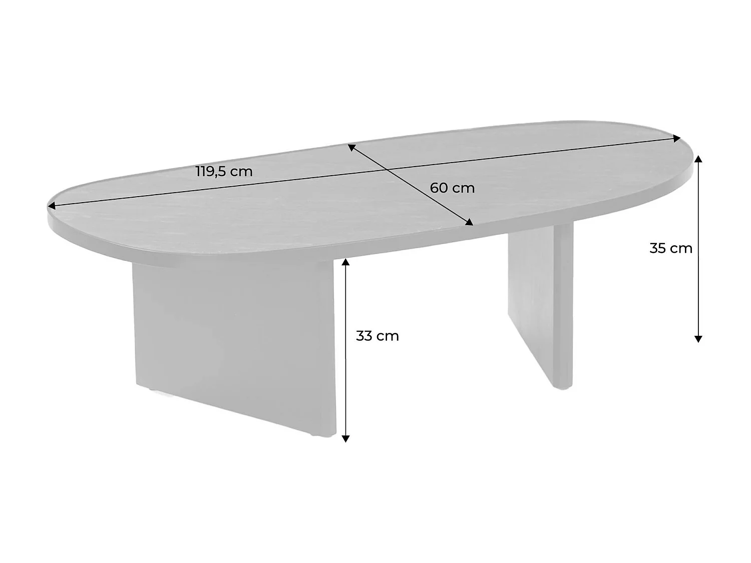 Tavolino basso ovale in legno di mango e impiallacciatura in pietra,