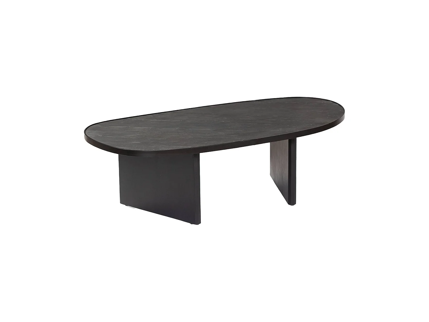 Mesa baja ovalada de madera de mango y chapado en piedra negro
