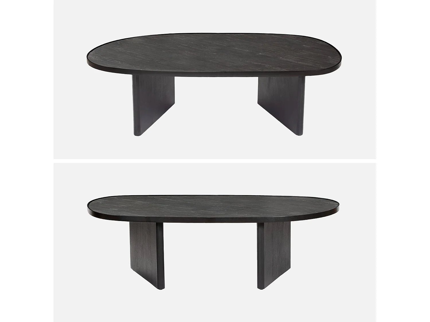 Mesa baja ovalada de madera de mango y chapado en piedra negro