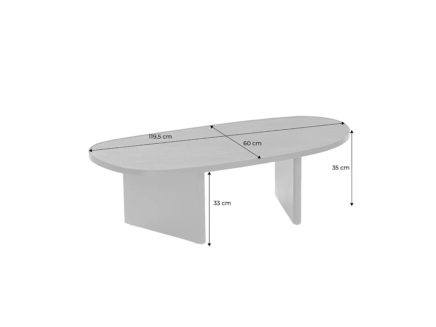 Mesa baja ovalada de madera de mango y chapado en piedra negro
