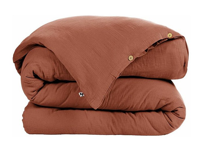 OUREA - Housse de Couette 160x210cm Gaze de Coton Terracotta