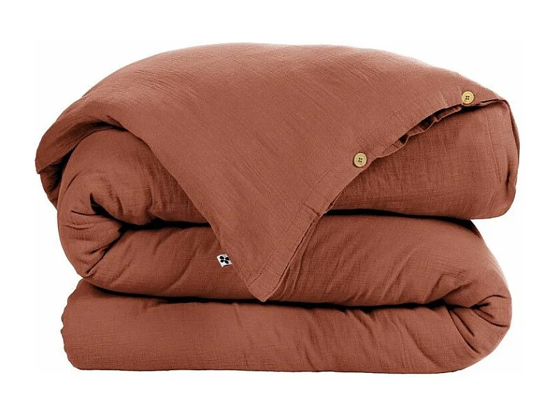OUREA - Housse de Couette 160x210cm Gaze de Coton Terracotta