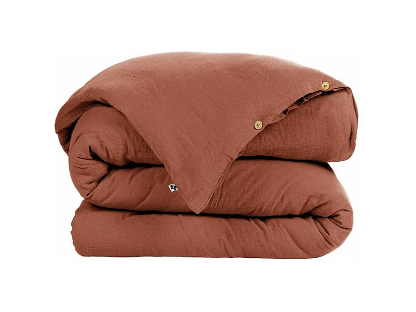 OUREA - Housse de Couette 240x240cm Gaze de Coton Terracotta