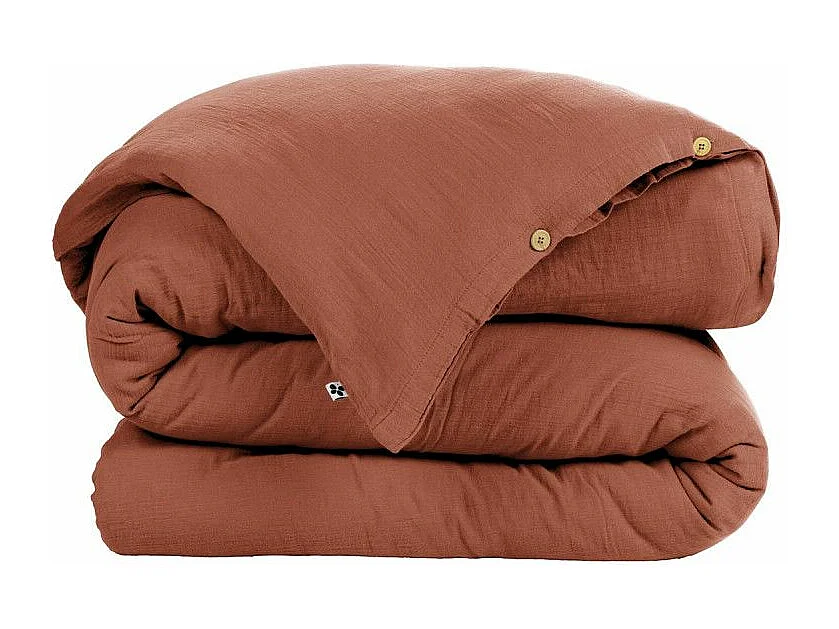 OUREA - Housse de Couette 240x240cm Gaze de Coton Terracotta