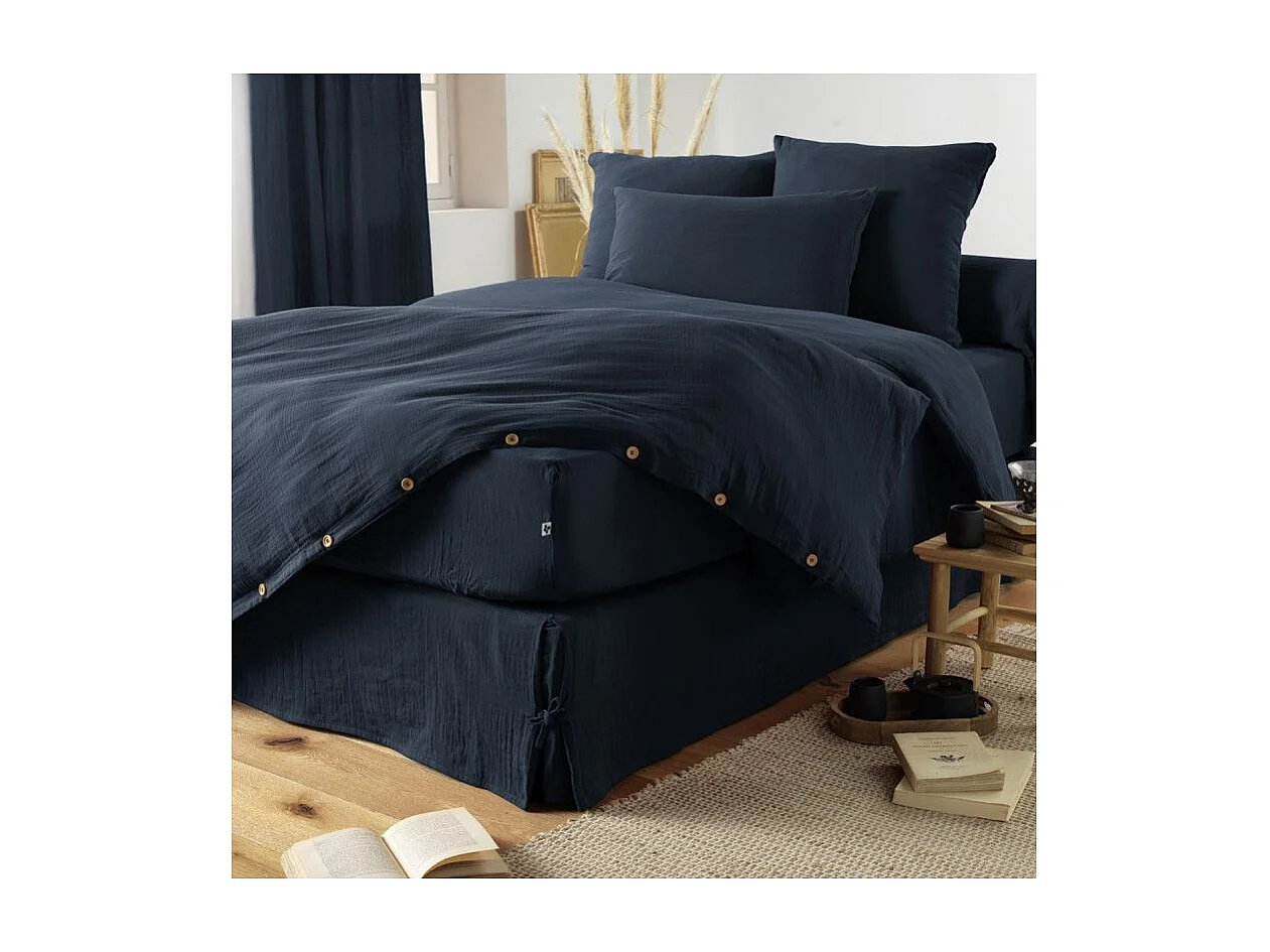 OUREA - Housse de Couette 200x210cm Gaze de Coton Minuit