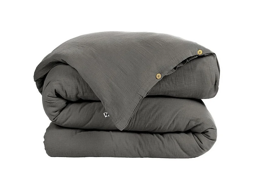OUREA - Housse de Couette 240x240cm Gaze de Coton Granit