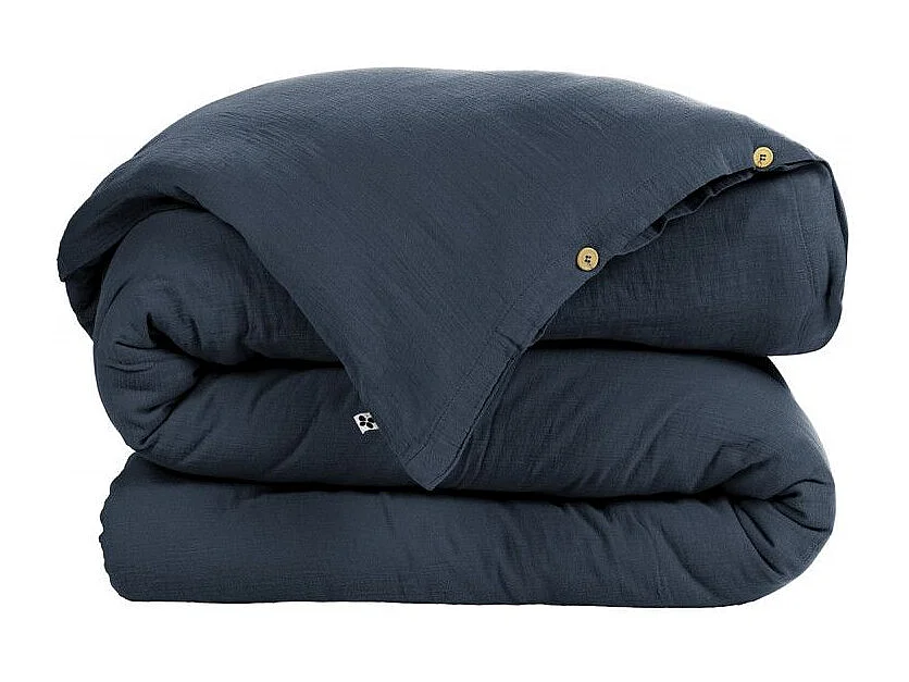 OUREA - Housse de Couette 240x240cm Gaze de Coton Minuit