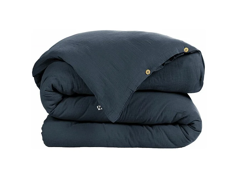 OUREA - Housse de Couette 160x210cm Gaze de Coton Minuit